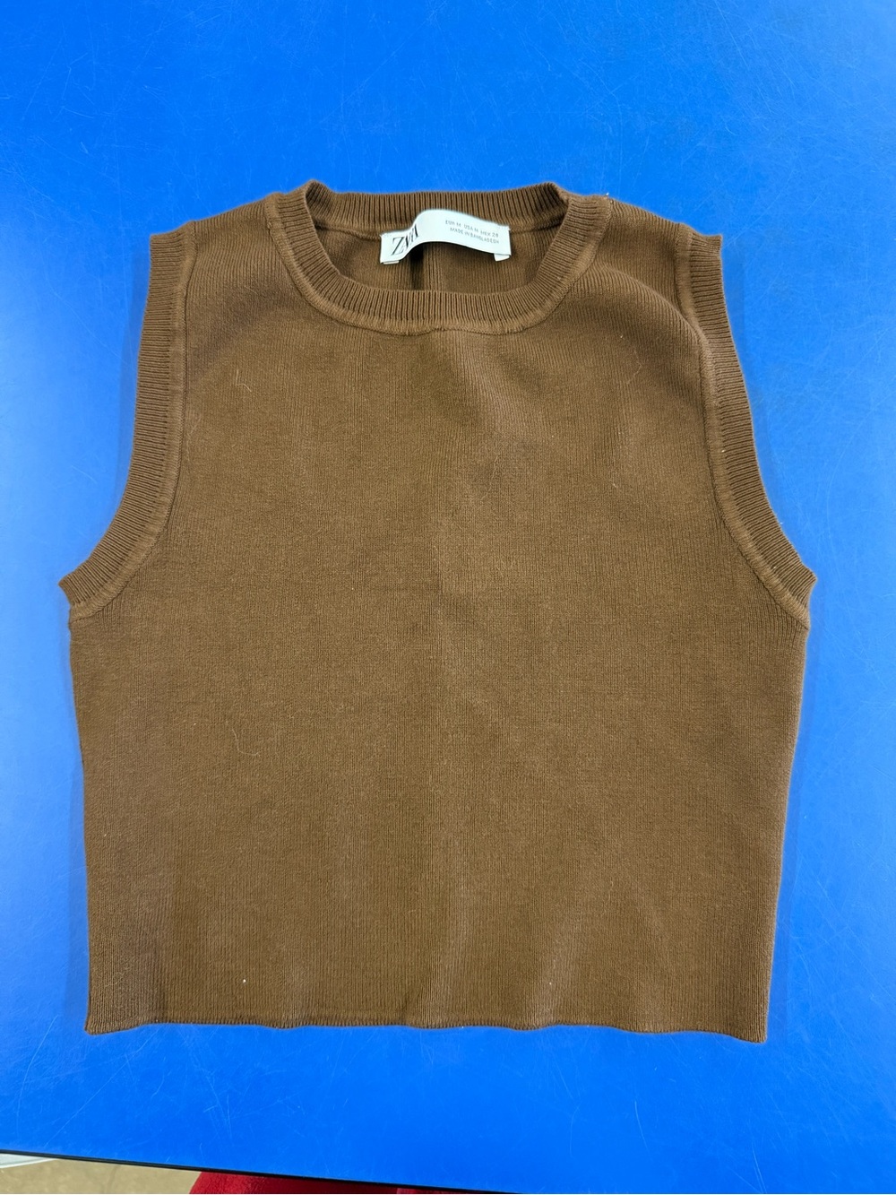 Zara Brown Ribbed Crewneck Knit Top